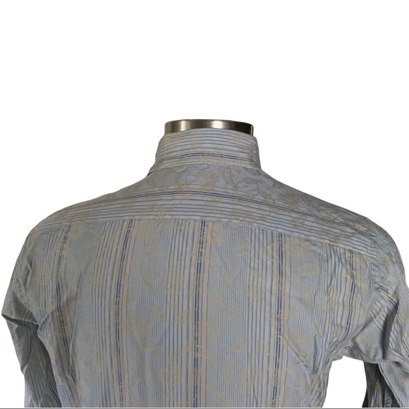 Ted Baker London Powder Blue with Tan Floral Embossing Button Front LS Men’s Lrg - Picture 6 of 9